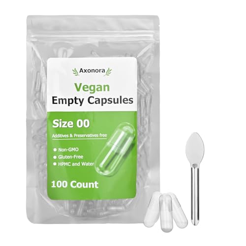Vegane Leerkapseln Größe 00100Stück | HPMC Leere Kapseln zum Befüllen Transparent Vegetarisch Leerkapseln mit Mikrolöffeln Kompatibel mit Kapselfüllerfüller Größe 00