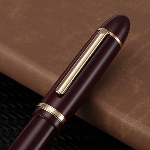 Jinhao X159 Fine Nib Fountain Pen, Wine Red With Golden Clip Acrylic Big Size Writing Pen #TOP7