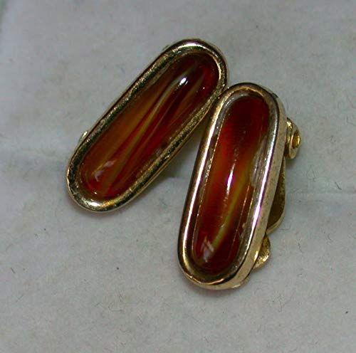 Smart vintage gold tone brown marbled glass clip earrings whiting…
