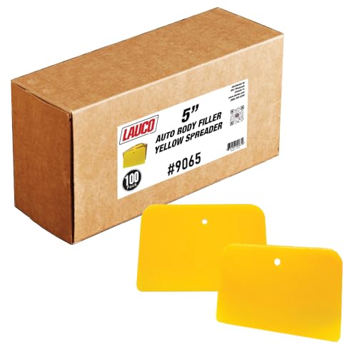 LAUCO Auto Body Filler Spreaders (100 Pieces) - Yellow Reusable Plastic Spreader for Automotive Fillers, Putties, Glazes, Caulks and Paint - Easy Application (100, 5