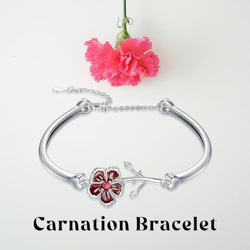 Image of Sunflower /Lily of Valley /Carnation /Camellia /Daisy /Peach Blossom /Rose /Tulip Bracelet 925 Sterling Silver Birth Flower Bracelet for Women Jewelry Gifts
