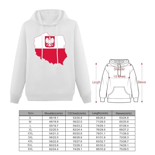 Flag Map of Poland Unisex Casual Hoodies Long Sleeve Lightweight Pullover Tops Loose Sweatshirt with Pocket2