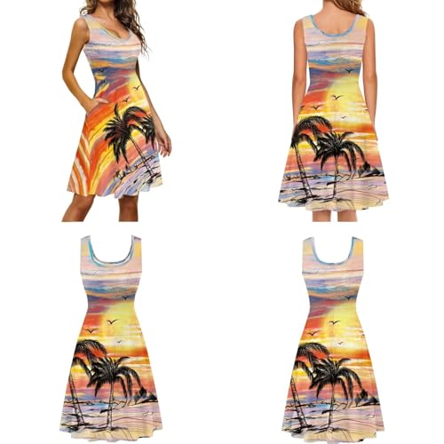 Image of Dreaweet Summer Dresses for Women A-Line Sleeveless Flowy Sun Dresses,Men's Casual Button-Down Shirts,Couple Matching Outfits