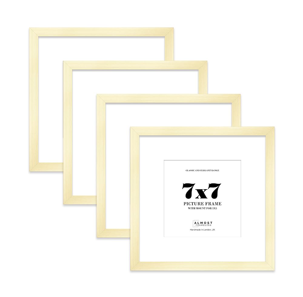 7x7 Gold Picture Frame with Mount for 5x5 Photos, Prints - Modern Square Wall Frame, Set of 4 — image 1