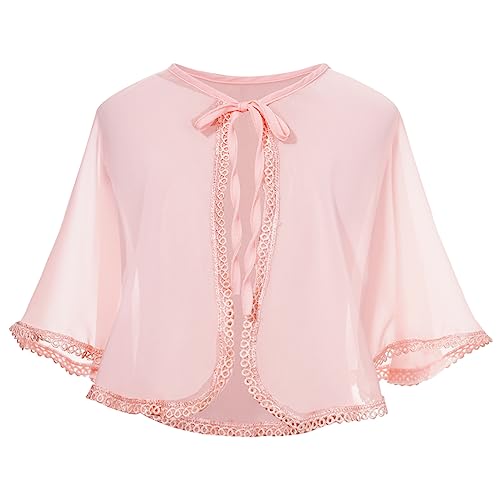 Girls Chiffon Sheer Lace-up Bolero Cardigan Shrugs Kids Summer Shawl Top First Communion Flower Girl Dress Cover Up