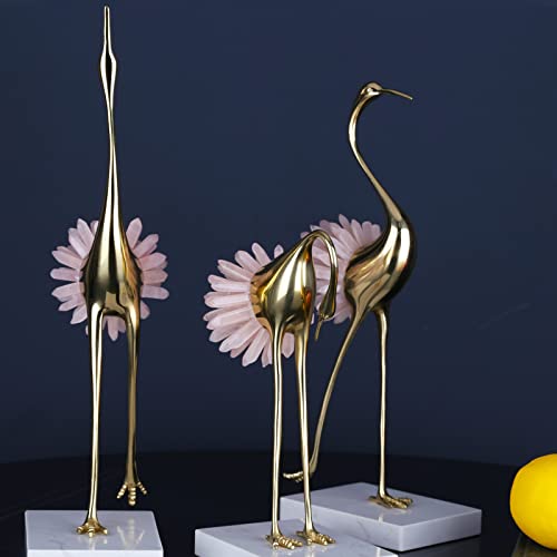 Modern Luxury Golden Crystal Copper Crane Ore Animal Birds Statue Home Decoration Accessories Living Room Soft Tv Cabinet Wine Cabinet Decor (Pink-B) #TOP7