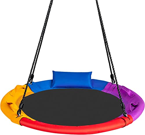 Giant Nest Swing, 100cm Round Tree Hanging Seat with Pillow, Handle & Adjustable Ropes, Swing for Backyard Playground Garden, Up to 150 kg