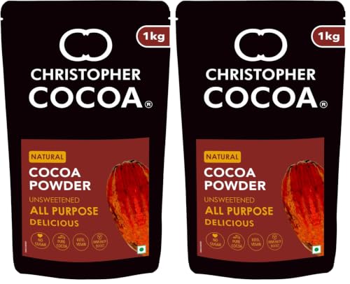 Image of Christopher Cocoa, Natural Cocoa Powder, Unsweetend (Bake, Cake, Hot Chocolate, Drinking Shakes) 1Kg (Pack of 2)