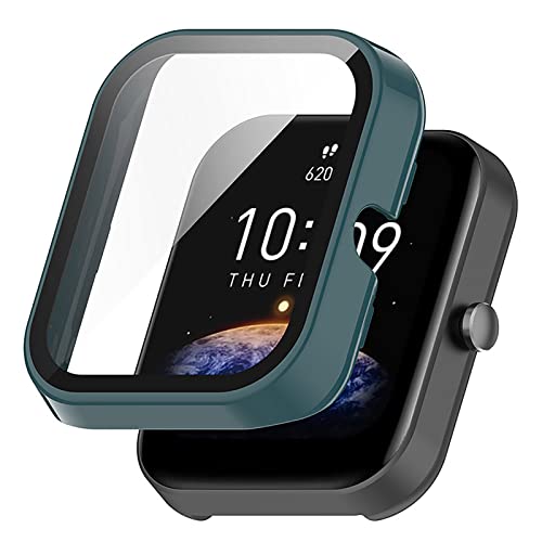 LICHIFIT Amazfit Bip3/Bip3 Pro用保護ケース カバー PCフレーム+強化ガラスフィルム 一体化 スマートウォッチカバー 脱着簡単 耐衝撃 傷防止 軽量 充電対応 おしゃれ (松葉グリーン)