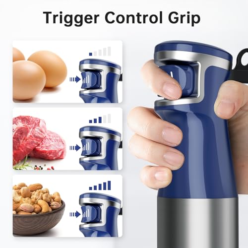 Image of Turelar Immersion Blender Handheld Corded Hand Blenders Set 1100W, Trigger Variable Speed 5 in 1 Stick Emulsifier with Chopper, Whisk and Frother for Soup, Baby Food and Smoothies, Navy Blue
