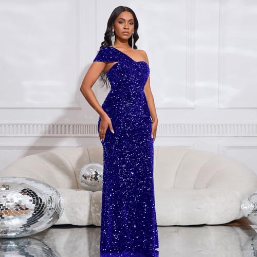 Image of Cololura Women Sexy Sequin One Shoulder Mermaid Formal Party Cocktail Gowns Bodycon Evening Maxi Dress