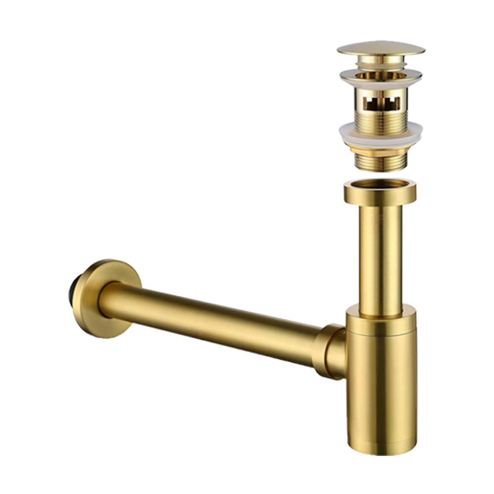 Gold, Massivem Messing Bad Waschbecken Abflussset, einstellbare P-Trap, gebürstetem Nickel Finish, Pop-Up Ventil Abfluss für Gefäß Waschbecken, mit Überlauf