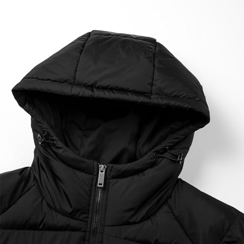 Loose Fit Men's Drawstring Hooded Zipper Puffer Winter Warm Coat4
