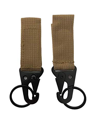 Molle Gear Holder Belt Keeper Military Utility Hanger Keychain Tactical Carabiner Hook Belt Keychain EDC Molle Webbing Key Ring Holder (Green) (Brown, Two Pack)