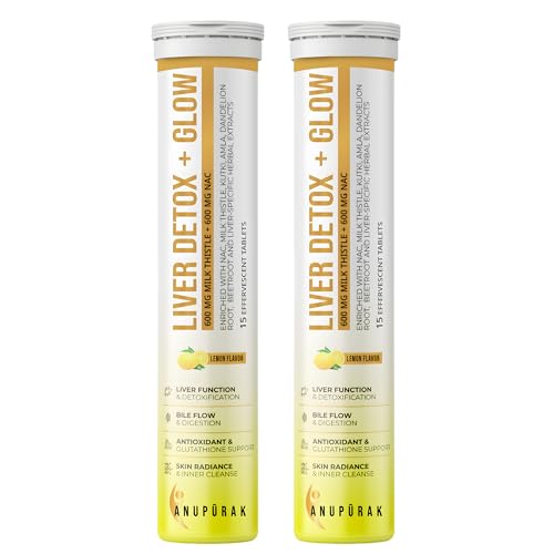 Image of Liver Detox Effervescent Tablets - NAC 600mg + Milk Thistle 600mg (80% Silymarin) | 10 Actives Liver Support Supplement for Antioxidant & Digestive Support | Lemon Flavour | 30 Tablets (Pack 2)