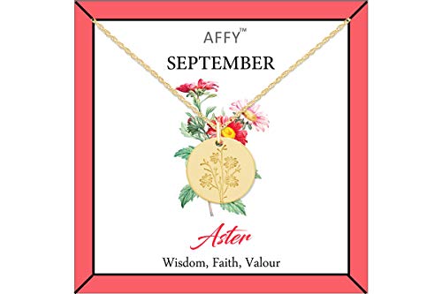 Birth Flower Necklace 18k Gold Plated Engraved Custom Floral Pendant Necklaces Dainty Birth Month Flower Disc Charm Hand Stamped Flower Disc Necklace, Gift For Her