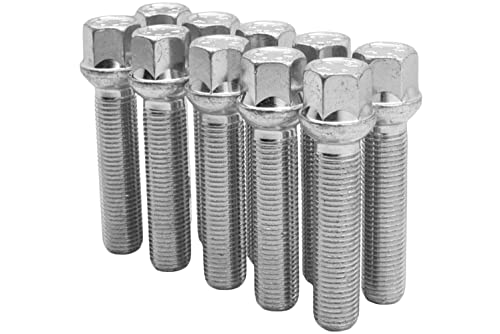 Chrome 12mm X 1.5 Stock Style Ball Seat Lug Bolt, 15mm Length Threads, Sold As 10 Pack