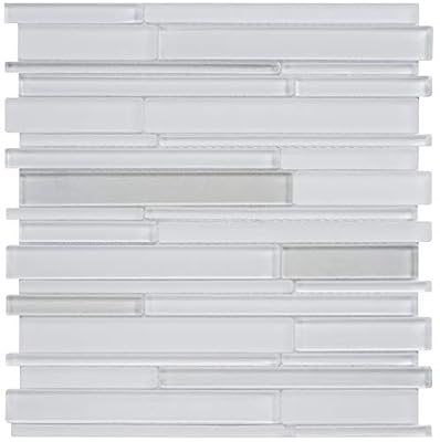 Simple Tile - Glass Mosaic Tile for Kitchen Backsplash, Bathroom Shower Wall, Etc, "Simple Color Collection", Mixed Strips, 12-1/2"X12"X5/16" (Sample Swatch (4"X12"), GTM 001 - Aspen)