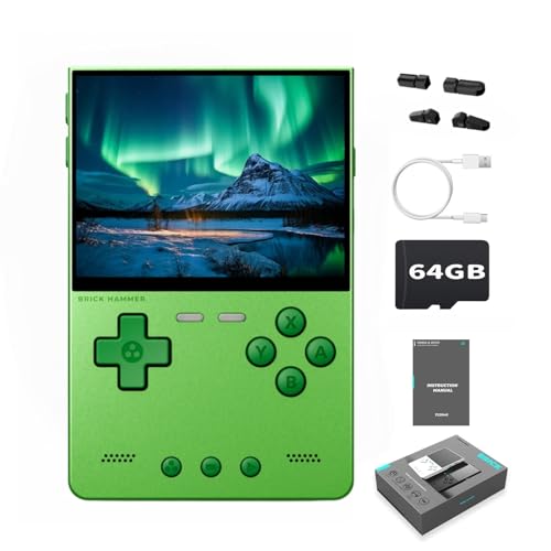 Image of Trimui Brick Hammer Metal Body Handheld Game Console Retro Gaming Handheld 3000mah Battery Allwinner A133p 3.2 inch IPS RGB Lighting Vibration Green-64G