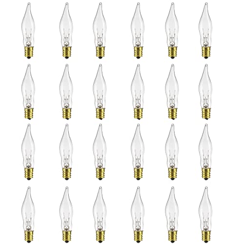 Sunlite 40342 Incandescent Petite Flame Tip Chandelier Light Bulb, 7 Watts, Candelabra Base (E12), Dimmable, for Chandeliers, Sconces, Fixtures, 24 Count