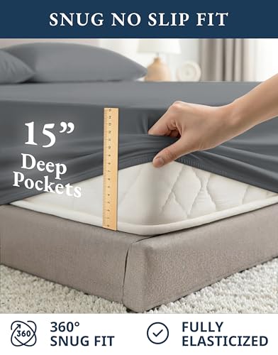 Image of LANE LINEN 100% Organic Cotton 3Pc Bed Sheets Twin Size, Classic Percale Weave, Soft & Comfy Fully Elasticized Naturally Cooling Cotton Sheets, Low Pill Machine wash Twin Sheet Set- Charcoal