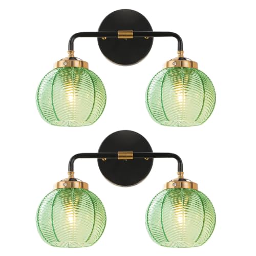 Image of 2 Lights Bathroom Sconces Modern Vanity Light Emerald Green Glass