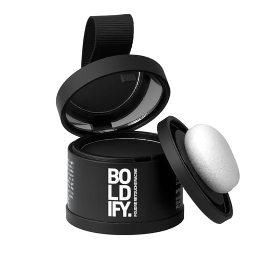 BOLDIFY Poudre de Racine de Cheveux (Noir), Retouche Racines Instantanée, Camoufle Cheveux Gris, Résultat Naturel 4g