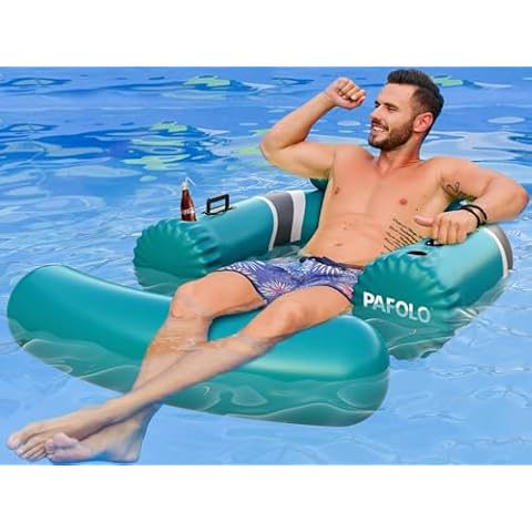 Inflatable Pool Float Lounge Chair, Fast Inflation Floating Adult for Pool or Lake, Inflatable Pool Floats Air Chambers with Adjustable Backrest, Cupholder, Arm Support and Mesh Bottom (Green) Cover