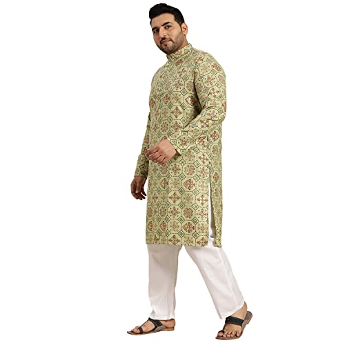 Sojanya Plus (Since1958) Men's Cotton Linen Yellow and Multi Printed Kurta and White Pyjama Set2