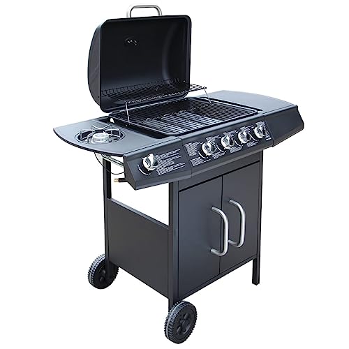 Barbacoa de gas genérica 4 + 1 zona de cocina negra, hogar y jardín, artes de la mesa y artes culinarias, electrodomésticos de cocina, barbacoas, negro, 43.59 LB,41899