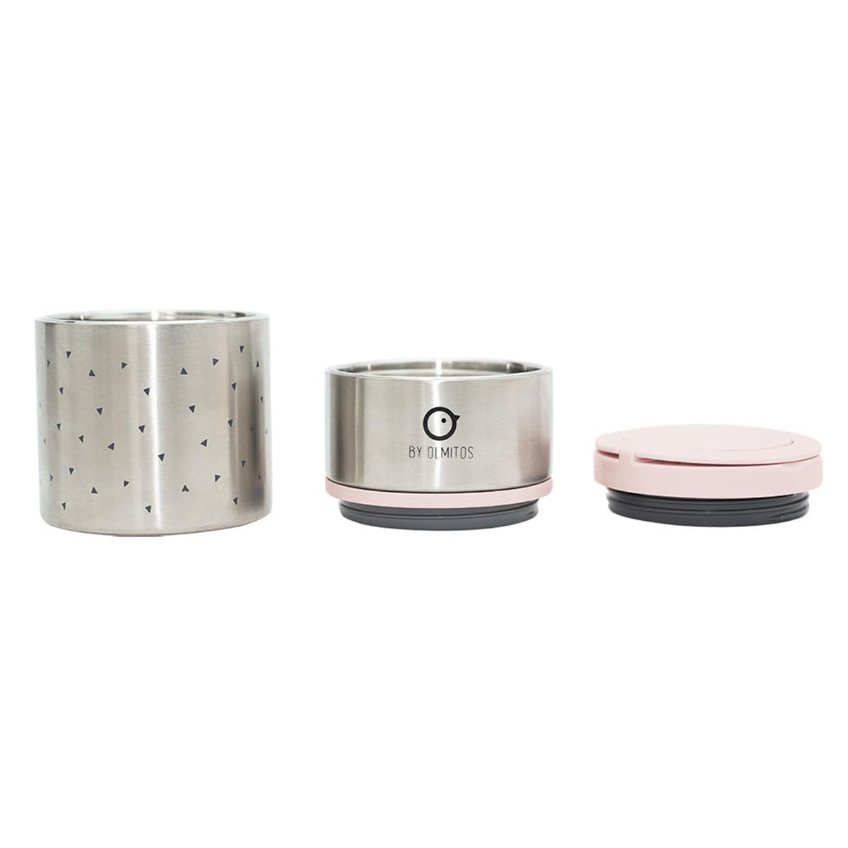 Olmitos - Termo papillero para sólidos acero inox 570ml + 250ml - Asas y aro de silicona - 11.5 x11.5 x 17.5cm (Rosa)