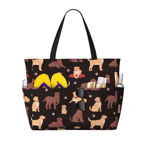 Chocolate Labrador Retriever Dog Large Beach Bag Waterproof Sandproof Swim Tote Pool Bag For Women With Zipper
