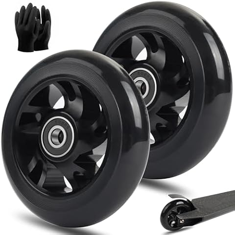 Scooter Wheels Pro Replacement Parts - 100mm With Aluminum Alloy Wheel Rim and Anti-Lock Bearing, Scooter Replacement Parts for Razor Scooters (100mm Black) Cover