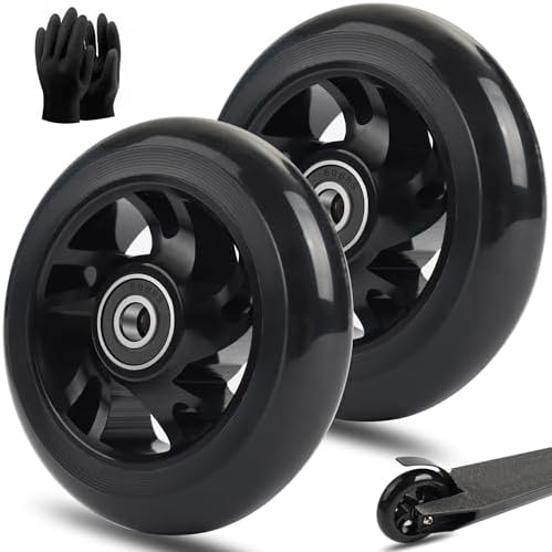 Scooter Wheels Pro Replacement Parts - 100mm With Aluminum Alloy Wheel Rim and Anti-Lock Bearing, Scooter Replacement Parts for Razor Scooters (100mm Black)