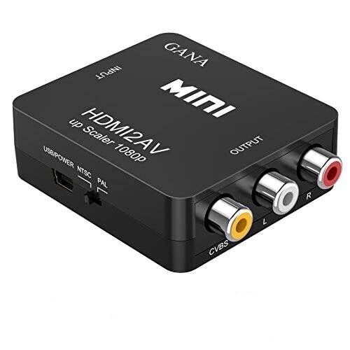GANA HDMI a RCA, 1080P HDMI to AV 3RCA CVBs Adaptador de Convertidor de Audio y Video Compuesto Que Admite PAL/NTSC con Cable de Carga USB(Negro)