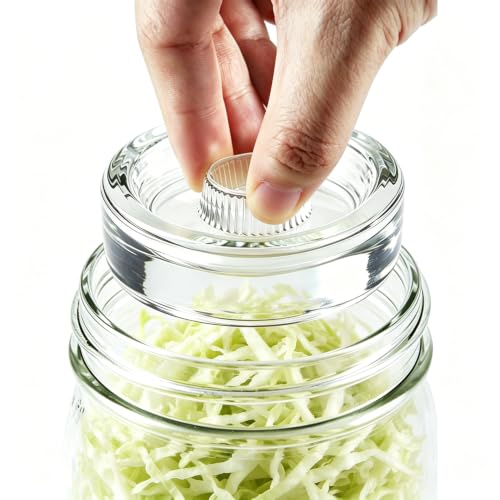 Eleganttime Fermentation Glass Weights with Easy Grip Grooved Handles Heavy Fermenting Lids Kit For Wide Mouth Mason Jar (Glass Weight-4Pcs)