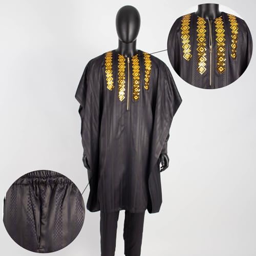 African Suits for Men Embroidery Agbada Robe Shirts and Pants Set Formal Outfits for Wedding Zip Jacket3