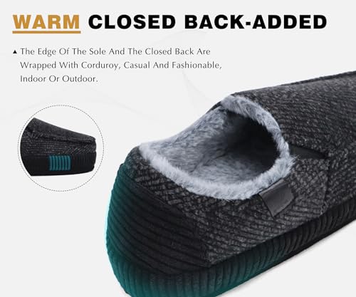 Image of ONCAI Mens Clog Slippers with Arch Support Stripe Faux Fur Cotton-Blend High-Density Memory Foam Warm House Slippers Slip-on Indoor Outdoor Rubber Sole Size 7-16