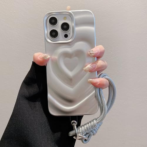 iPhone 15 Pro ハート型ケース グレー スマホケース ウェーブ iPhone15 ケース ハート iPhone15Pro