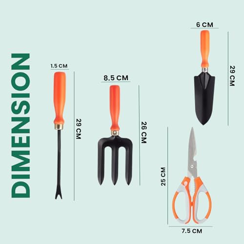 Image of Go Hooked 4 Pcs Gardening Tools Kit Fork, Transplanter, Weeder, Graden Scissor Rust Resistant Heavy Duty with Soft Grip Handles Garden Tools Set for Indoor Outdoor Plants, Balcony, Home Garden Use