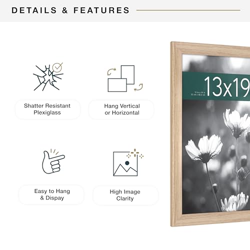 MCS Studio Gallery Classic 13x19 Picture Frame Natural Woodgrain, Vertical & Horizontal Wall Hanging Large Picture Frame for Photos, Posters & Art Prints (1-Pack)