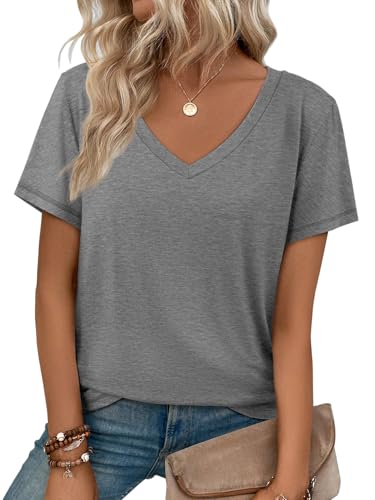 ATHMILE T Shirts Short Sleeve Tees for Women Trendy Lightweight Soft Casual Summer Tops Clothes 2025 Beach Gray