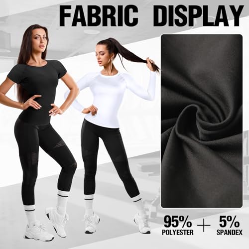 Coume 4 Pack Women's Compression Shirts Quick Dry Long/Short Sleeve Workout T-Shirt Athletic Top Baselayer Sport Yoga Gym4