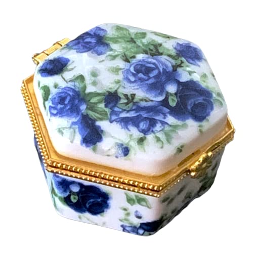 Evenchae Miniature Porcelain Box - Jewelry, Trinkets, Mementos, Keepsakes - Gift Ready With Velvet Drawstring Bag #TOP2