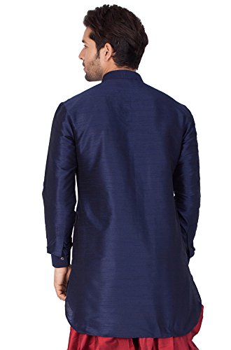 Image of Vastramay Men's Gold Curved Shape Pathani Style Silk Cotton Kurta - Mid-Length with Buttoned Cuff, Soft & Comfortable Ethnic Wear