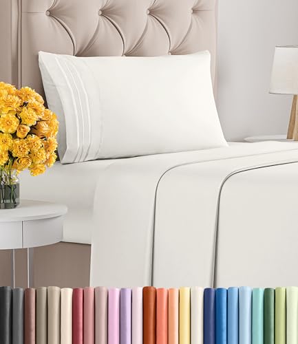 Image of Twin Size 3 Piece Sheet Set - Ultra Soft & Cooling Sheets - Antique White
