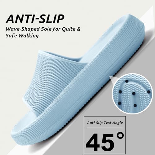 BAXIWUY Badelatschen Damen Badeschuhe Herren Schlappen Badeschlappe Cozislides Original Slippers Rutschfest Hausschuhe Sommer Pantoletten Wolkenschuhe Flip Flops Indoor/Outdoor，Blau，44-45 EU 4
