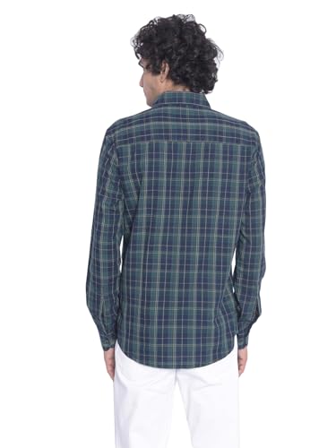 Image of Crimsoune Club Men's Navy Blue Checked Shirt