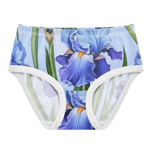 Toddler Underwear Custom 2t Cotton Panties for Girl Durable Briefs Girls Undies Blue Iris Flowers Green Leaves - Main Image