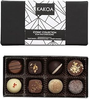 KAKOA Vegan Chocolate Assortment Collection - 8 Pieces | Brownie, Coffee, Caramel, Liqueur etc | Plant Based Luxury Chocolates For Special Occasions | Gifts for Vegans, Vegetarian, Dairy Free Diets
